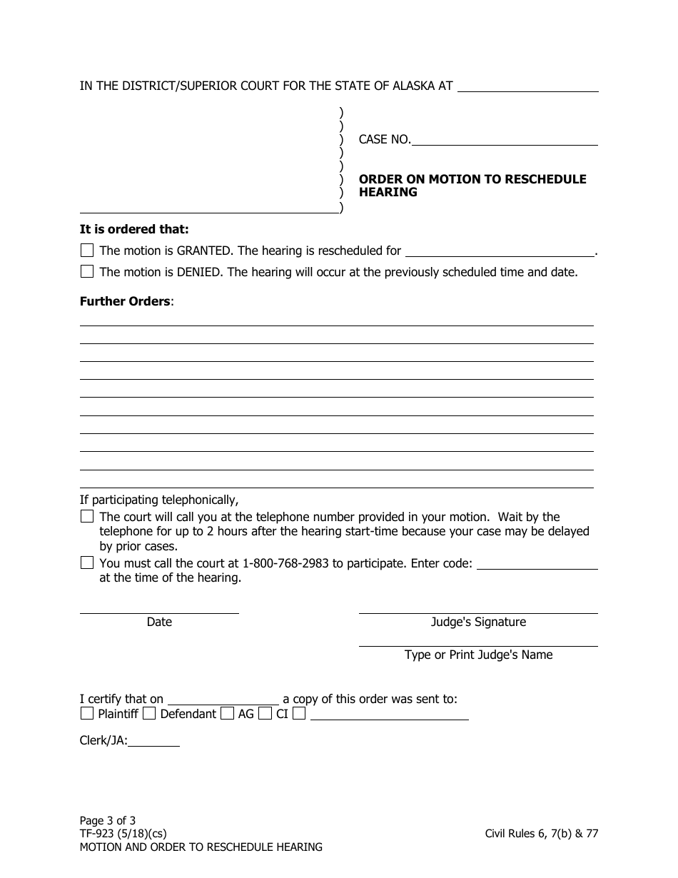 Form TF-923 Download Fillable PDF or Fill Online Motion and Order to ...