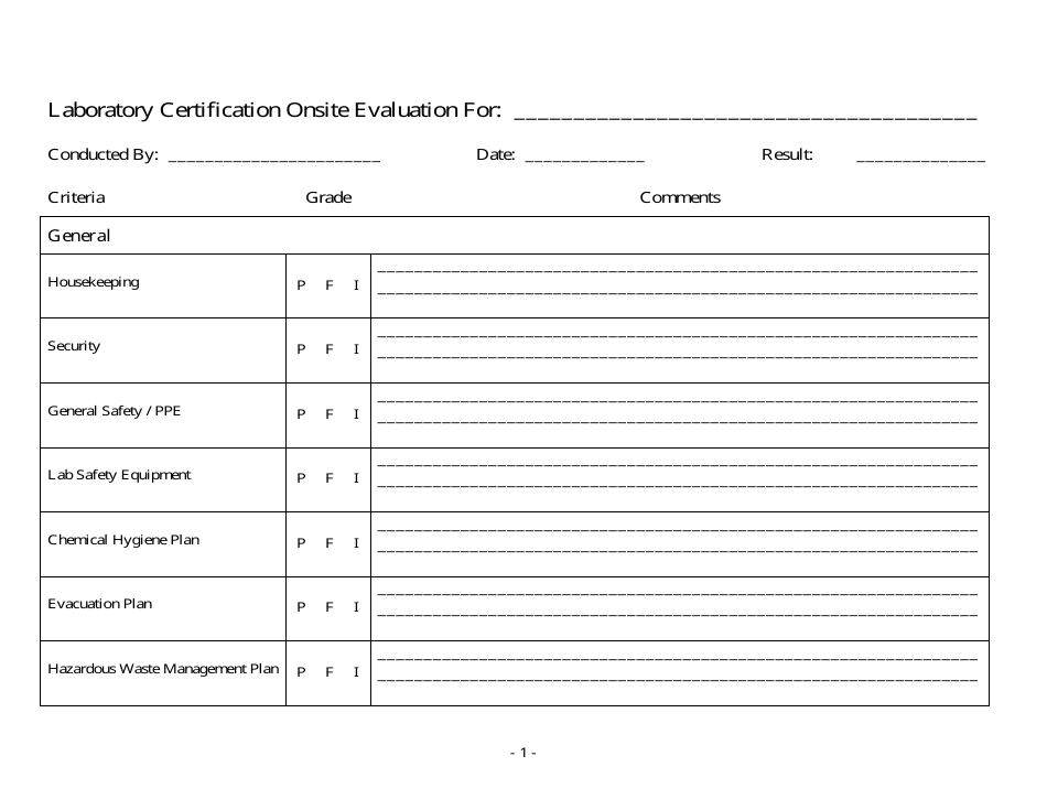 Laboratory Certification Onsite Evaluation Form - Arizona, Page 1