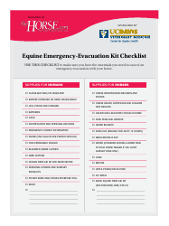 Document preview: Equine Emergency-Evacuation Kit Checklist - Arizona