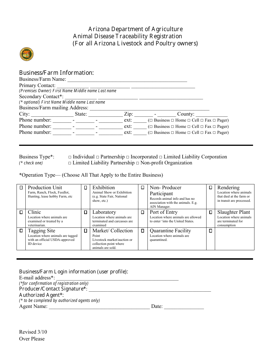 Animal Disease Traceability Registration Form - Arizona, Page 13