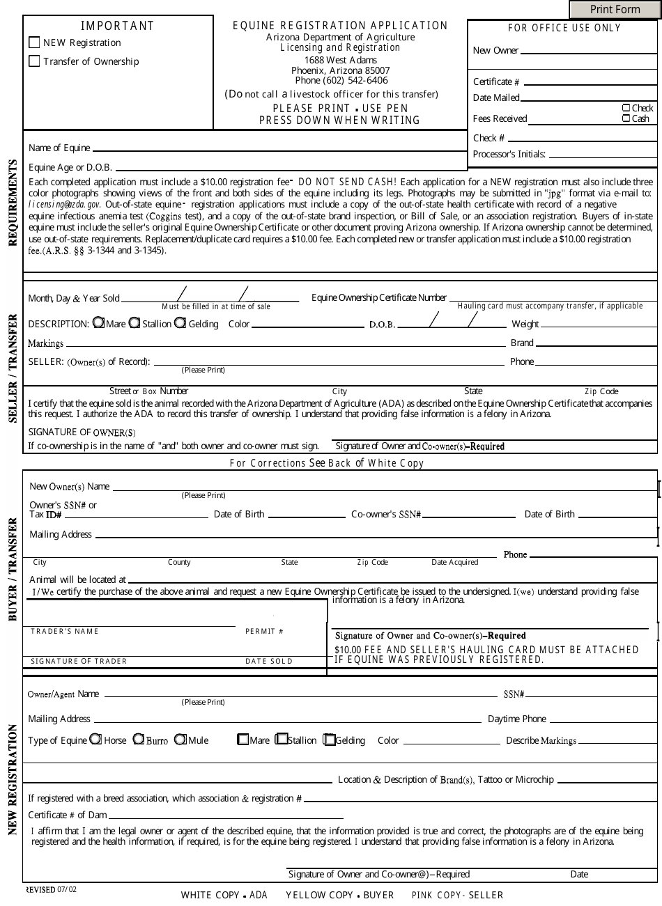 Arizona Equine Registration Application Form Fill Out, Sign Online