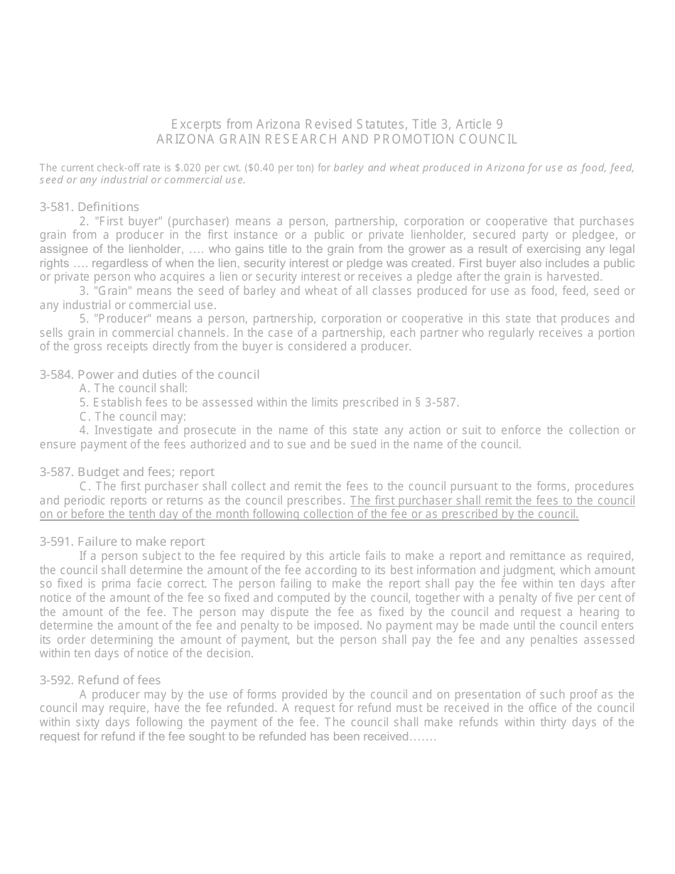 First Purchasers Monthly Remittance Report of Producers Check-Off Funds - Arizona Grain Research and Promotion Council - Arizona, Page 2