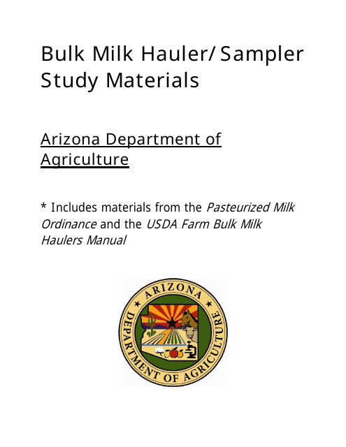 Bulk Milk Hauler/Sampler Study Materials - Arizona