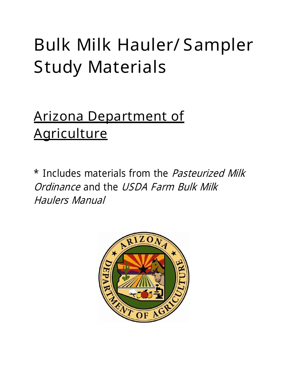 Bulk Milk Hauler / Sampler Study Materials - Arizona, Page 1