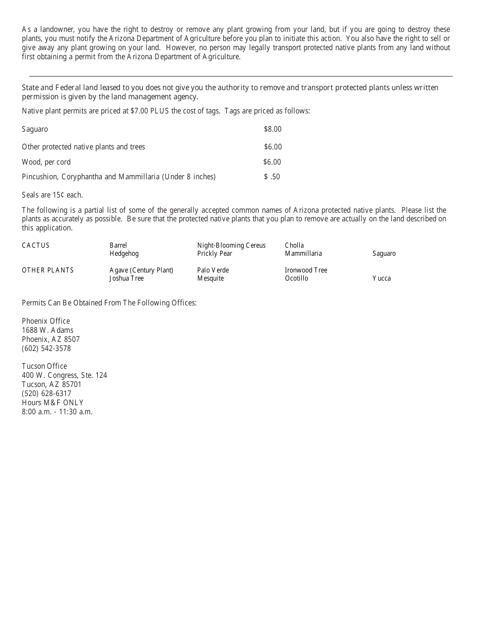 Application for Arizona Protected Native Plants and Wood Removal - Arizona, Page 2
