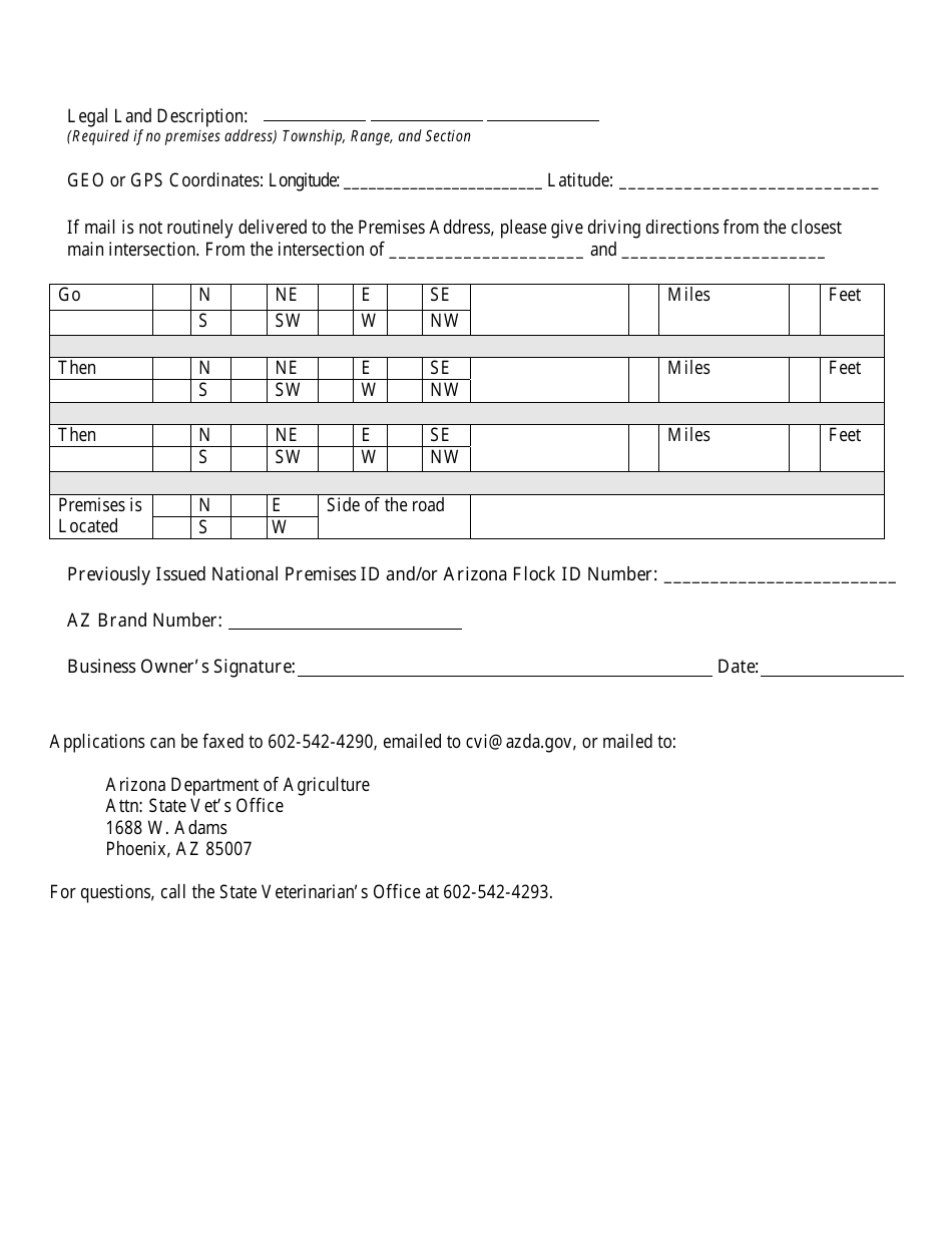 National Premises Id Application Form - Usda Animal Disease Traceability Registration for Bison, Cattle, Goats, Poultry, Sheep, and Swine - Arizona, Page 2