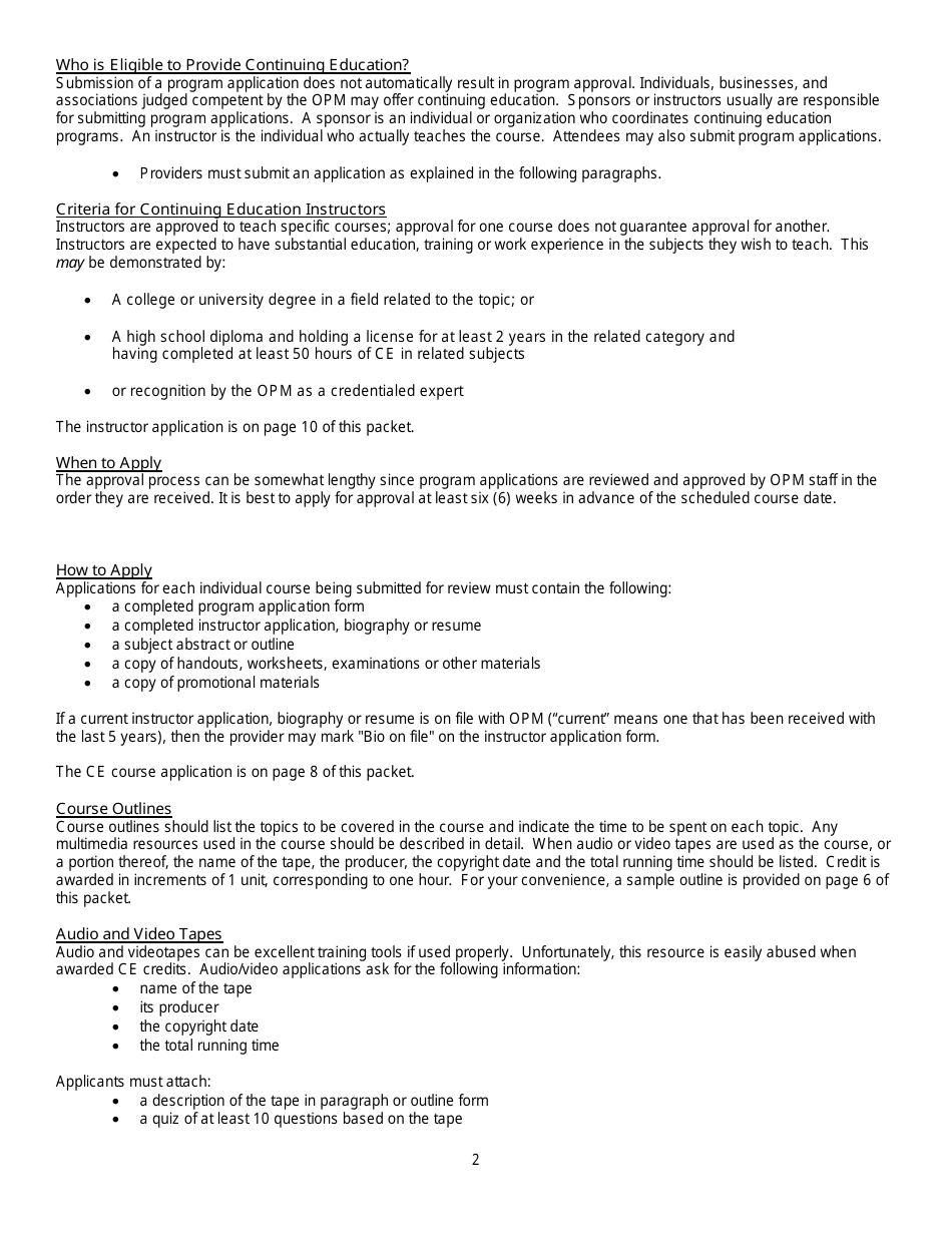 Continuing Education Course Provider Application Guidelines  Packet - Arizona, Page 2