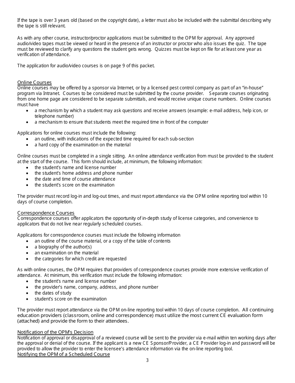 Continuing Education Course Provider Application Guidelines  Packet - Arizona, Page 3