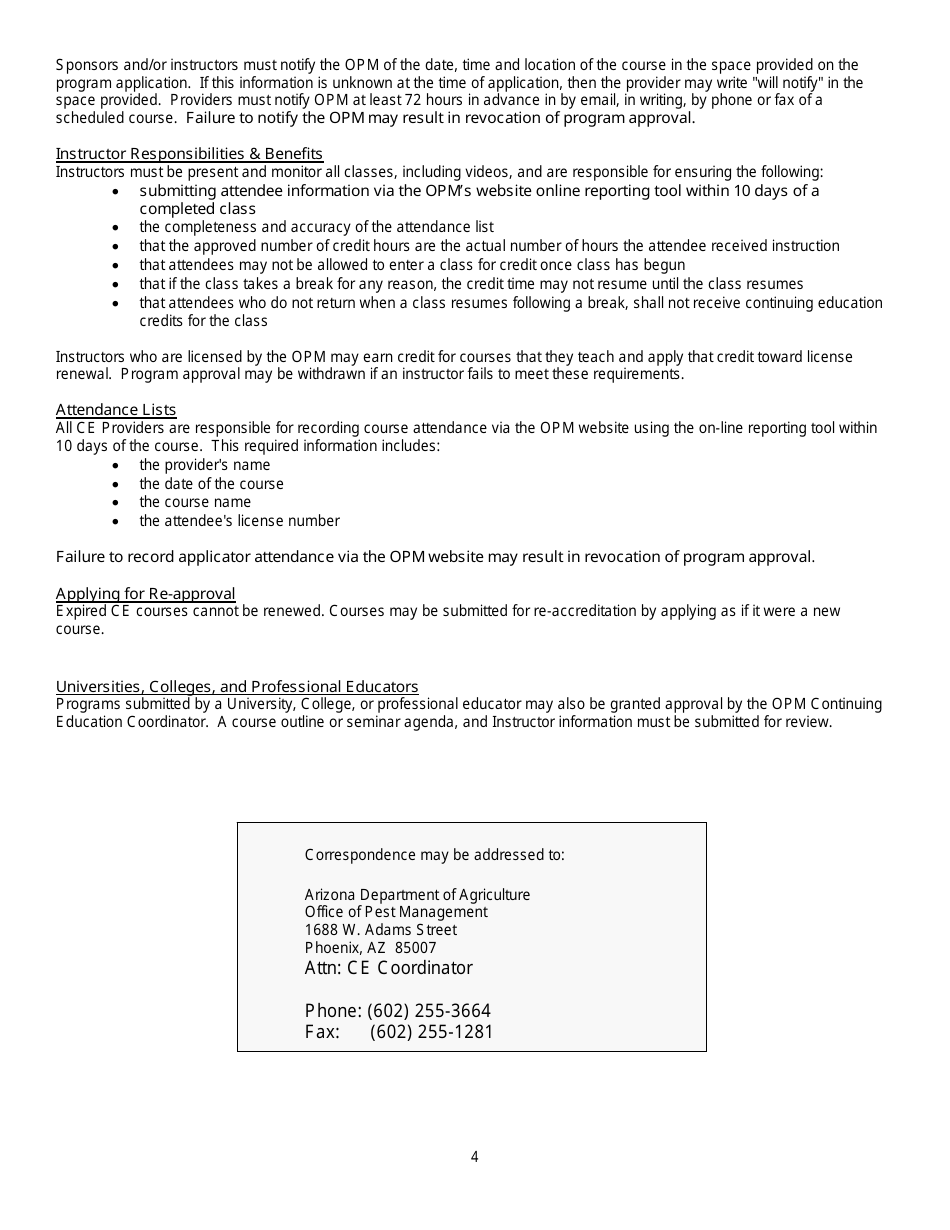 Continuing Education Course Provider Application Guidelines  Packet - Arizona, Page 4