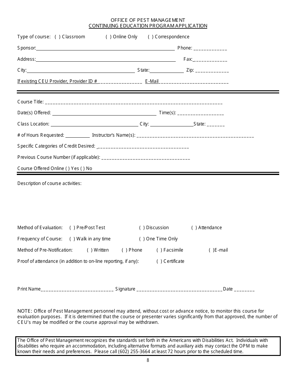Continuing Education Course Provider Application Guidelines  Packet - Arizona, Page 8