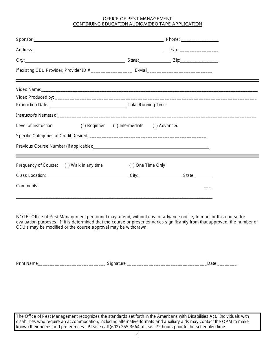 Continuing Education Course Provider Application Guidelines  Packet - Arizona, Page 9