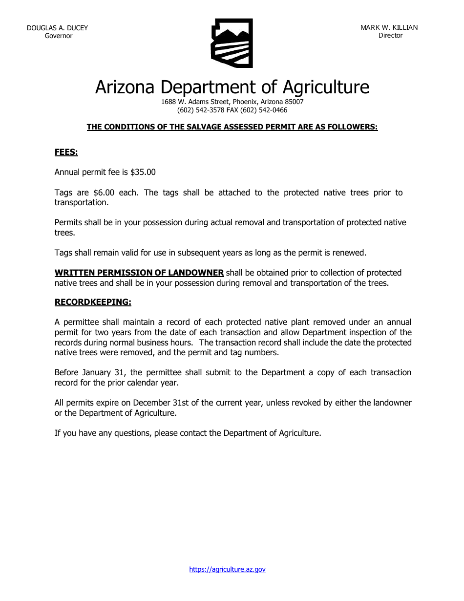 Salvage Assessed Protected Native Plant Application Form - Arizona, Page 1