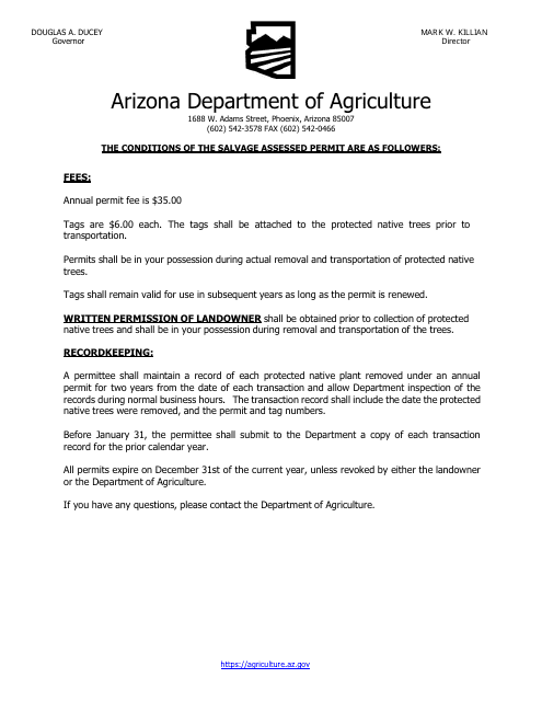 Salvage Assessed Protected Native Plant Application Form - Arizona Download Pdf