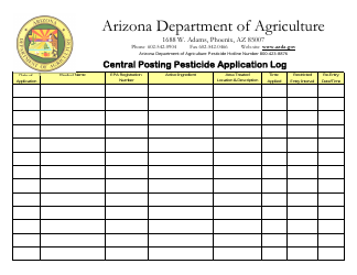 Document preview: Central Posting Pesticide Application Log - Arizona