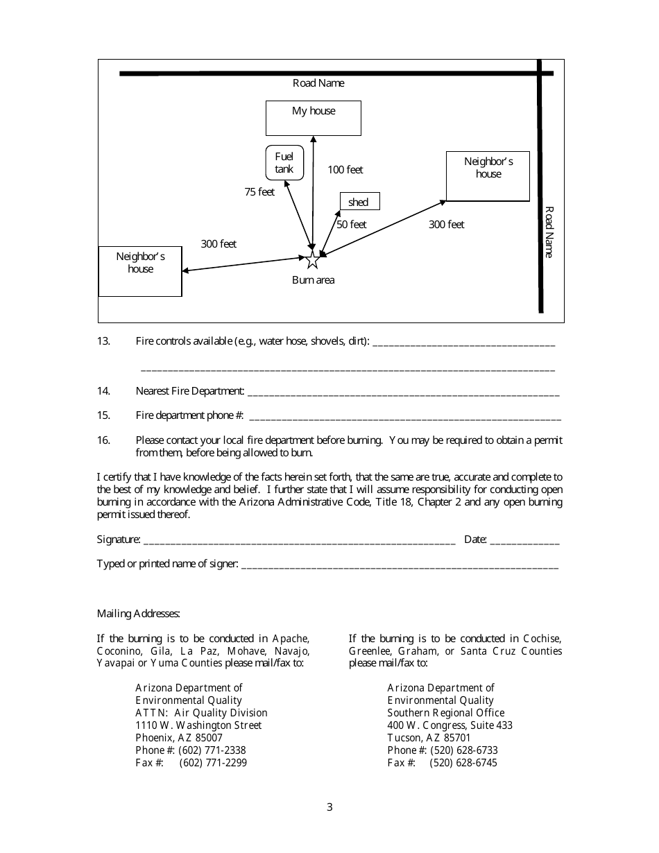 Open Burning Permit Application Form - Arizona, Page 3