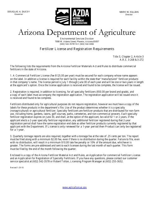 Application for Registration of Specialty Fertilizers - Arizona Download Pdf