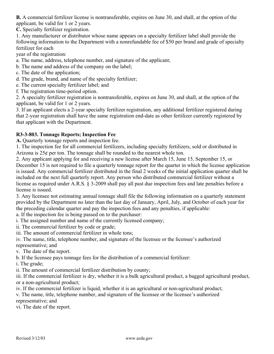Application for Registration of Specialty Fertilizers - Arizona, Page 11