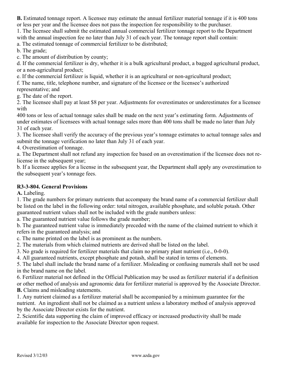 Application for Registration of Specialty Fertilizers - Arizona, Page 12
