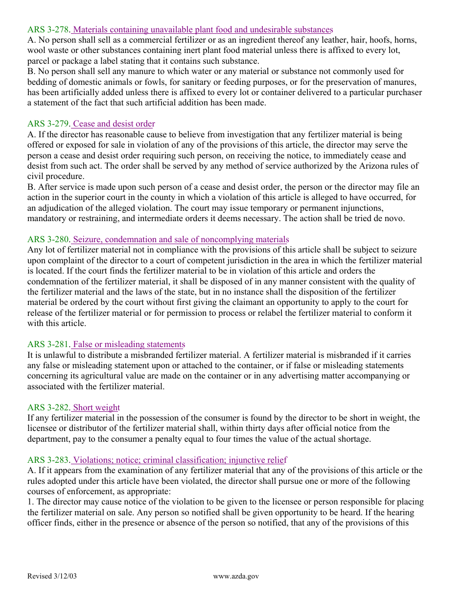 Application for Registration of Specialty Fertilizers - Arizona, Page 9