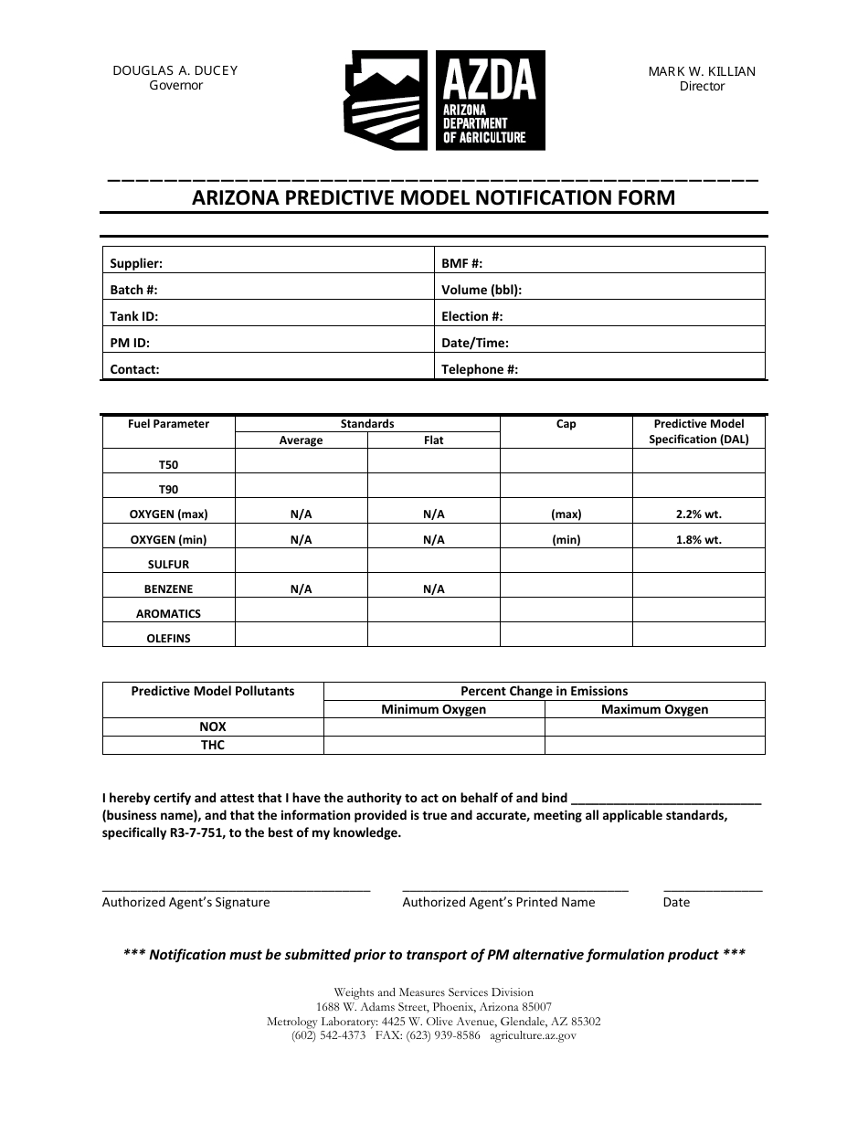 Arizona Predictive Model Notification Form - Arizona, Page 1