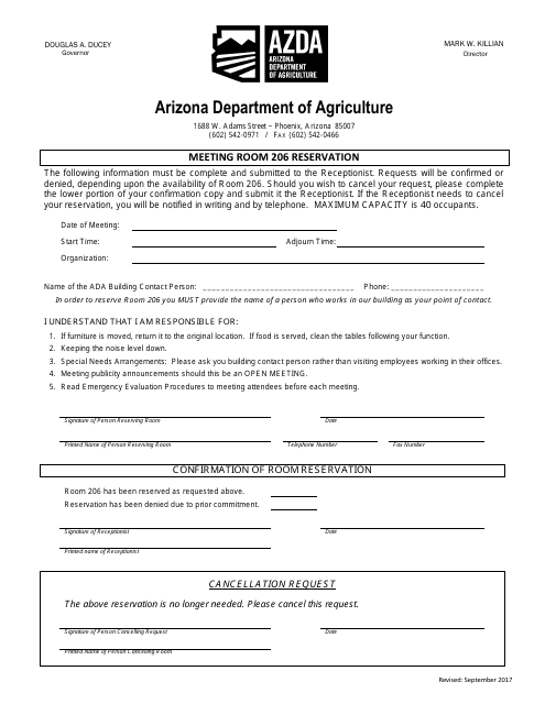 Meeting Room 206 Reservation Form - Arizona Download Pdf