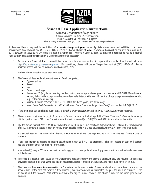 Instructions for Seasonal Pass Application - Arizona