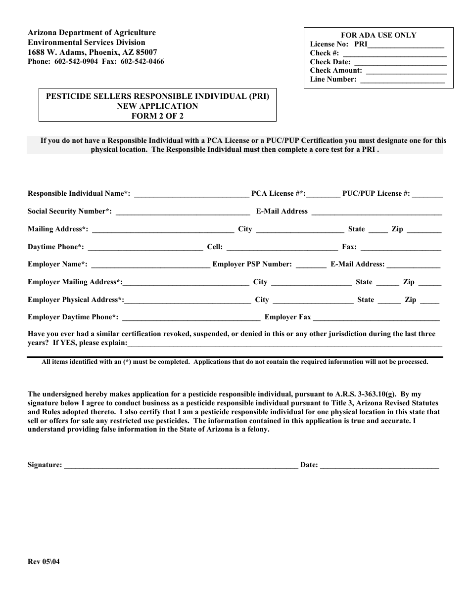 Arizona Pesticide Seller Permit (Psp) New Application Form - Fill Out ...