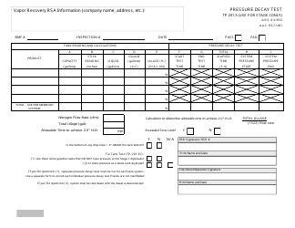 Document preview: Vapor Recovery Rsa Pressure Decay Test Form - Arizona