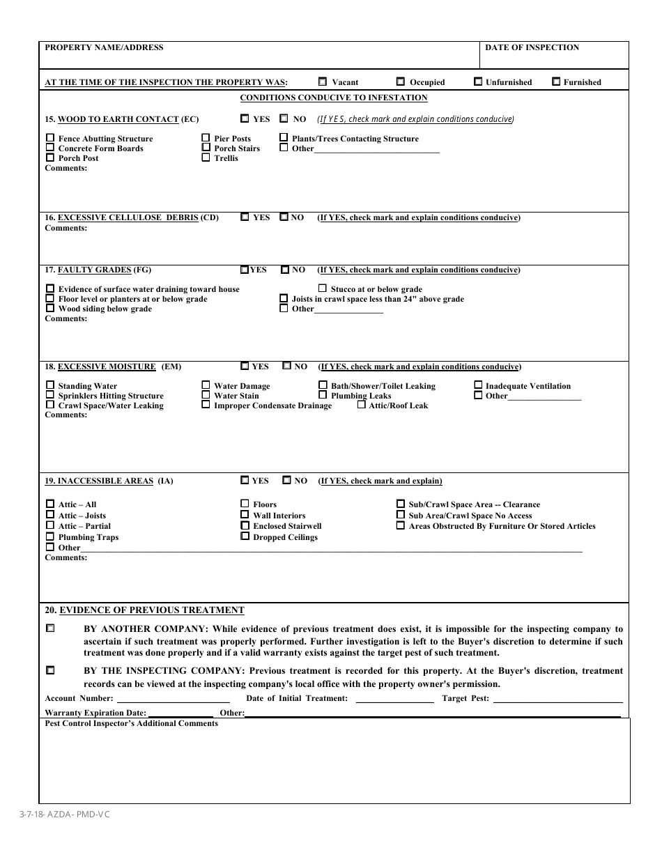 Form AZDA-PMD-VC Download Fillable PDF or Fill Online Wood Destroying ...