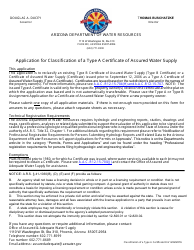 Application for Classification of a Type a Certificate of Assured Water Supply - Arizona