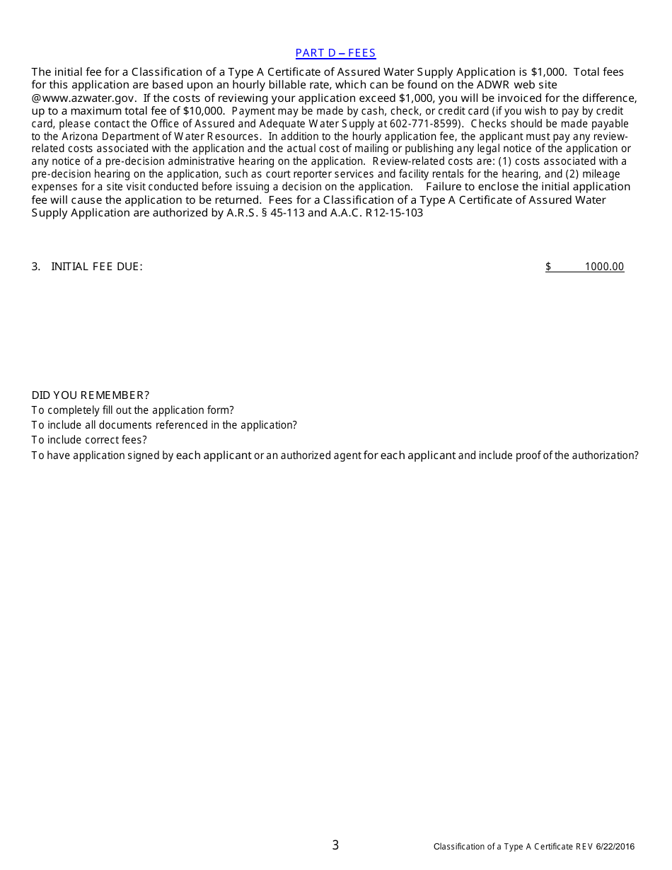 Application for Classification of a Type a Certificate of Assured Water Supply - Arizona, Page 4