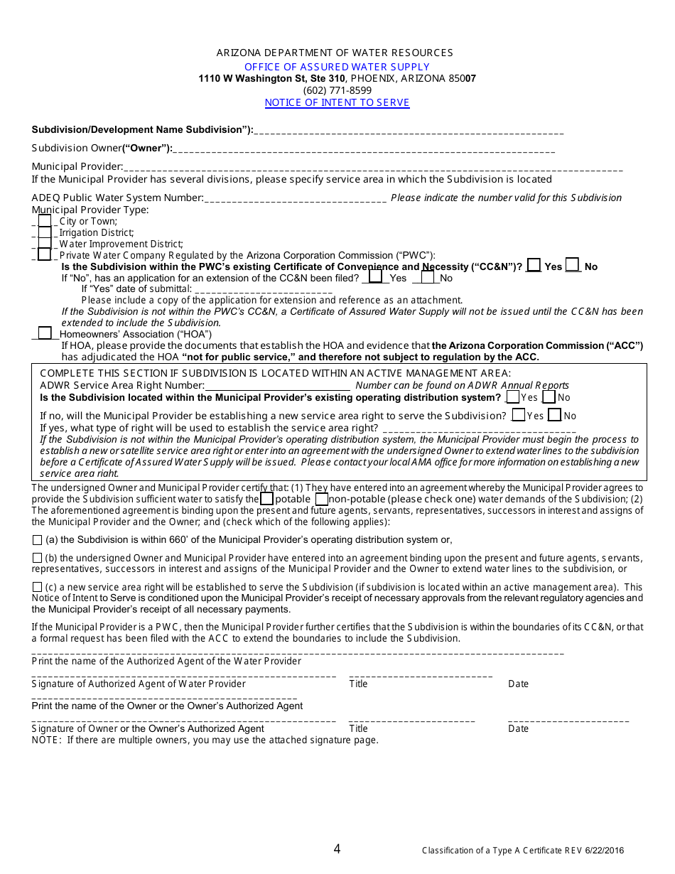 Application for Classification of a Type a Certificate of Assured Water Supply - Arizona, Page 5