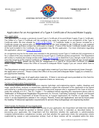 Document preview: Application for an Assignment of a Type a Certificate of Assured Water Supply - Arizona
