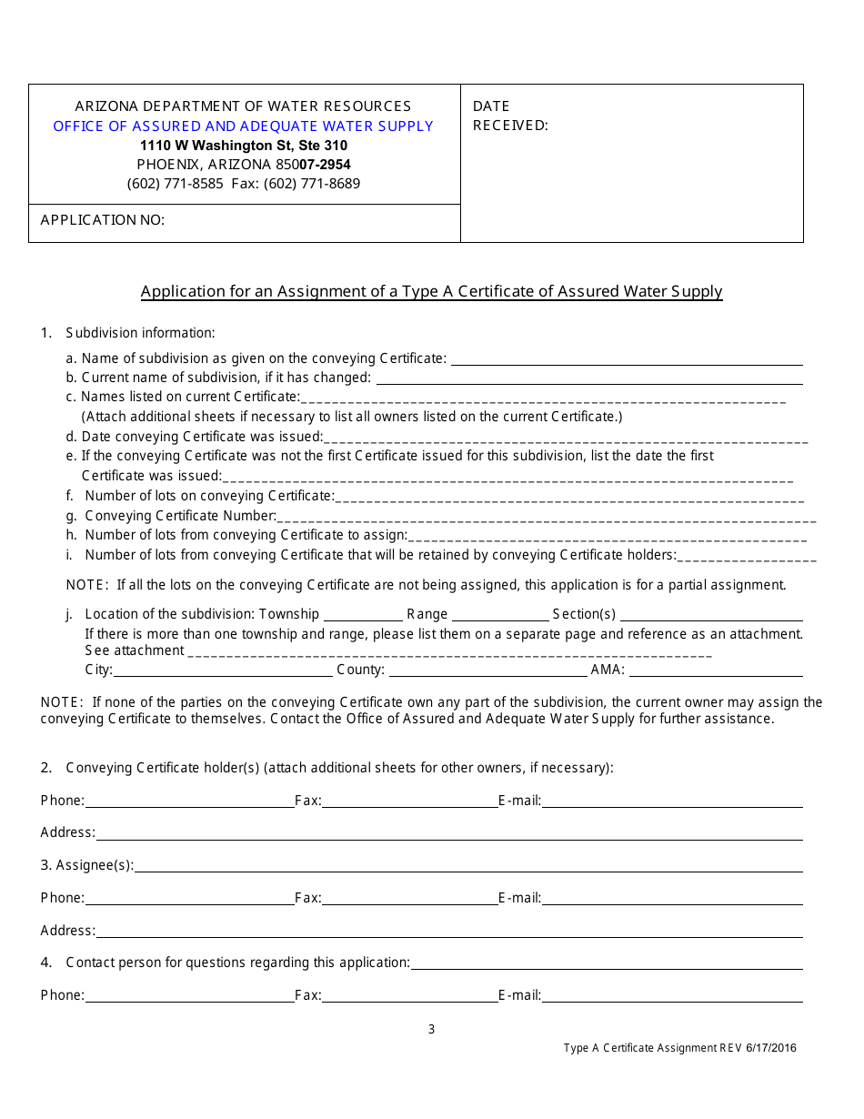 Application for an Assignment of a Type a Certificate of Assured Water Supply - Arizona, Page 4