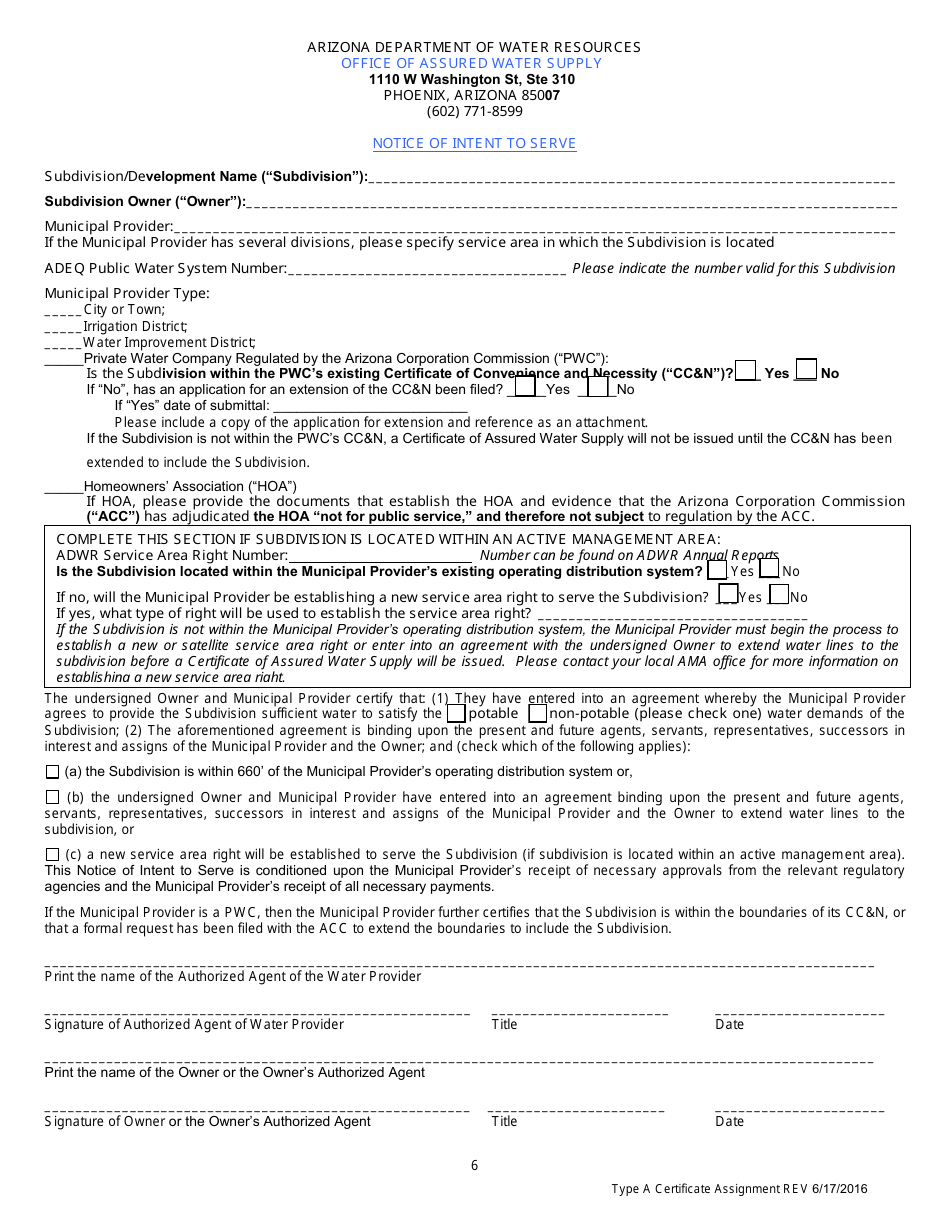 Application for an Assignment of a Type a Certificate of Assured Water Supply - Arizona, Page 7