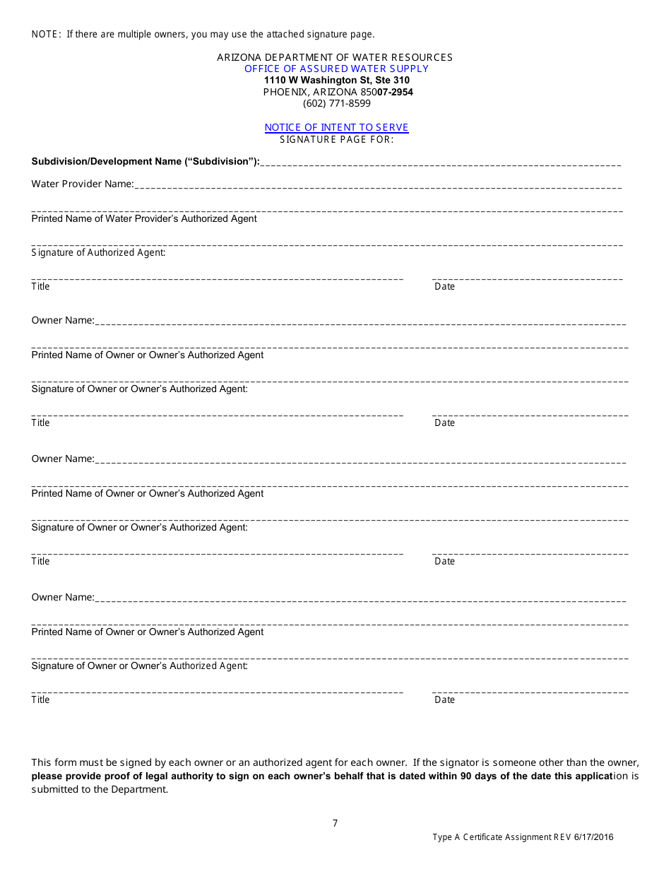 Application for an Assignment of a Type a Certificate of Assured Water Supply - Arizona, Page 8