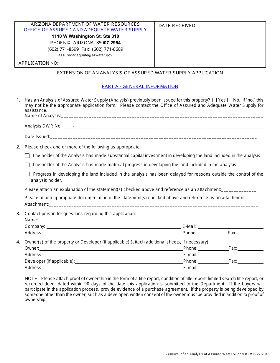 Application for an Extension of an Analysis of Assured Water Supply - Arizona, Page 3