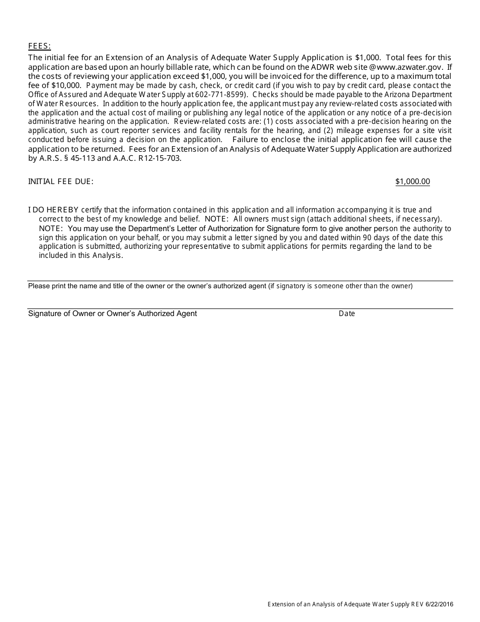 Application for an Extension of an Analysis of Adequate Water Supply - Arizona, Page 4