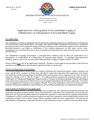 Designation or Modification of Designation of Assured Water Supply Application - Arizona