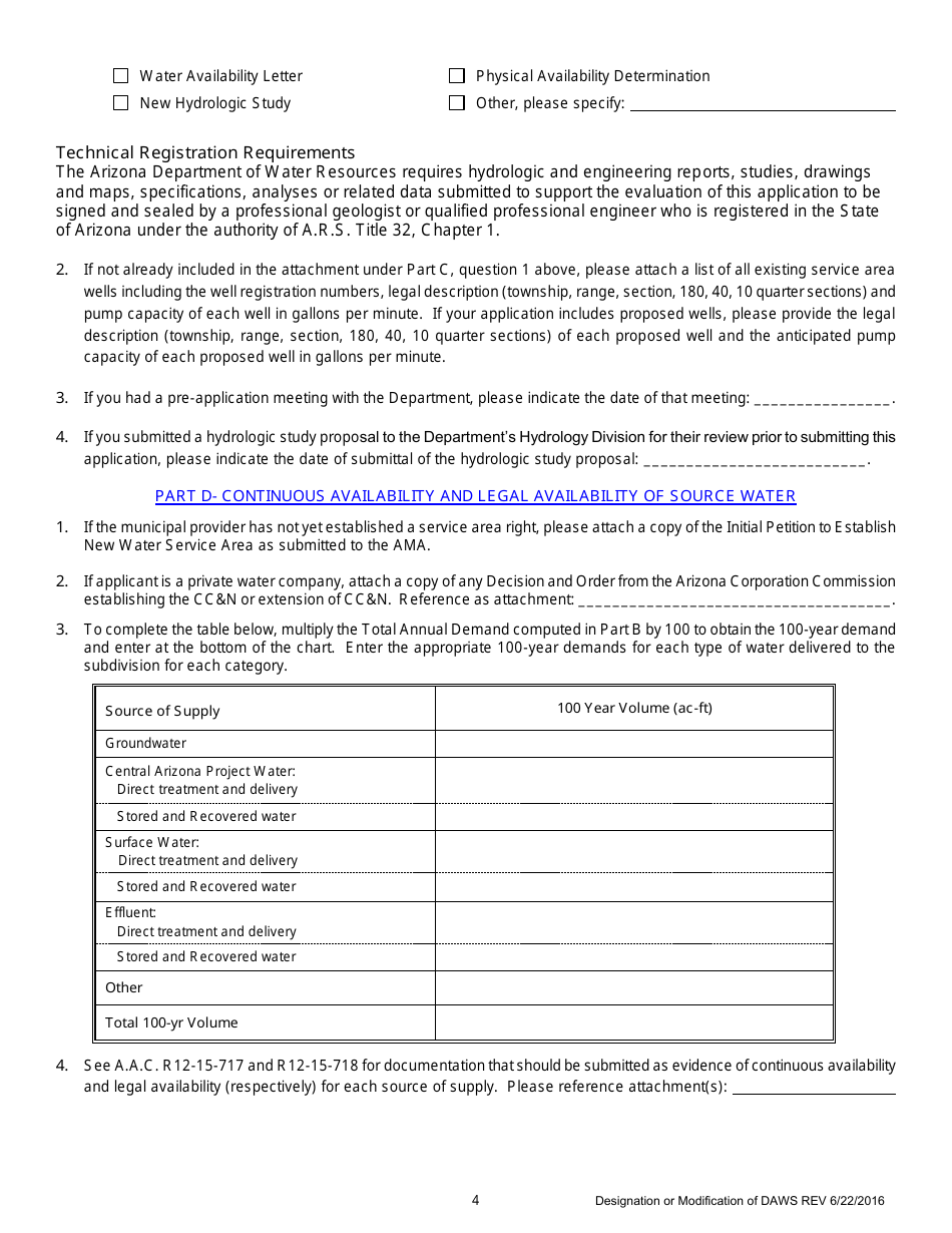 Designation or Modification of Designation of Assured Water Supply Application - Arizona, Page 5