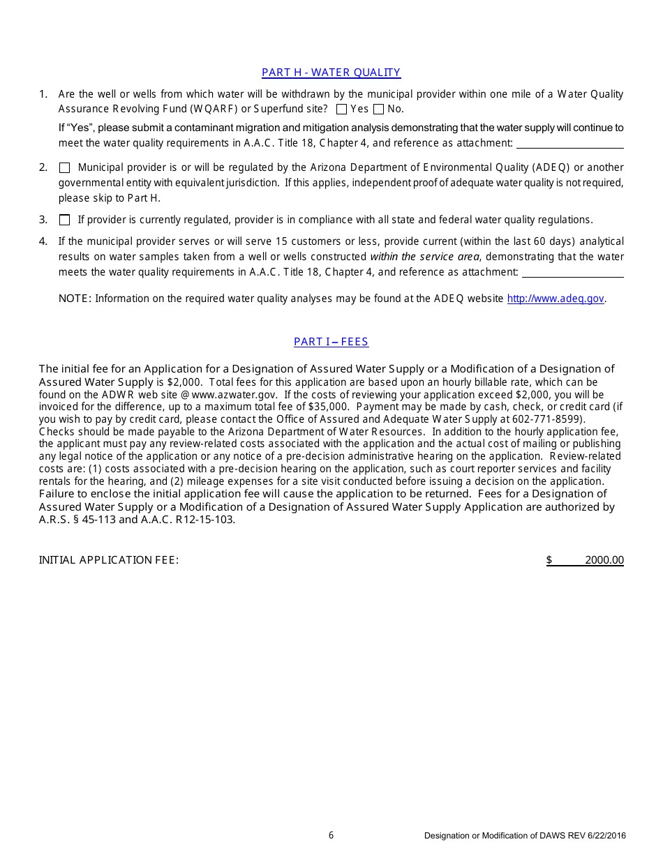 Designation or Modification of Designation of Assured Water Supply Application - Arizona, Page 7