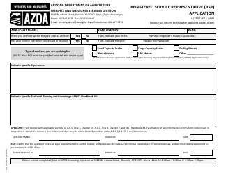 Form DWM-162 &quot;Registered Service Representative (Rsr) Application&quot; - Arizona