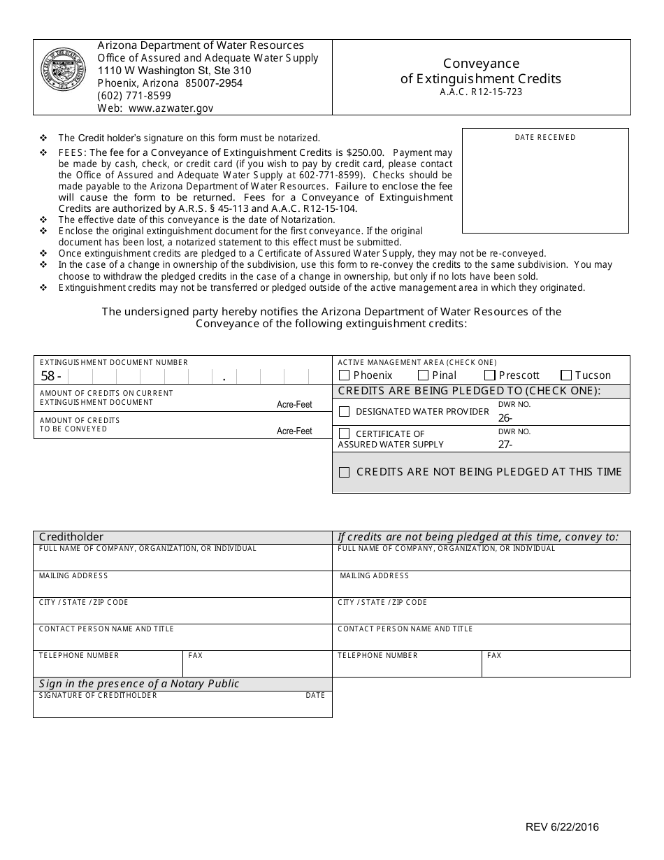 Arizona Conveyance of Extinguishment Credits - Fill Out, Sign Online ...