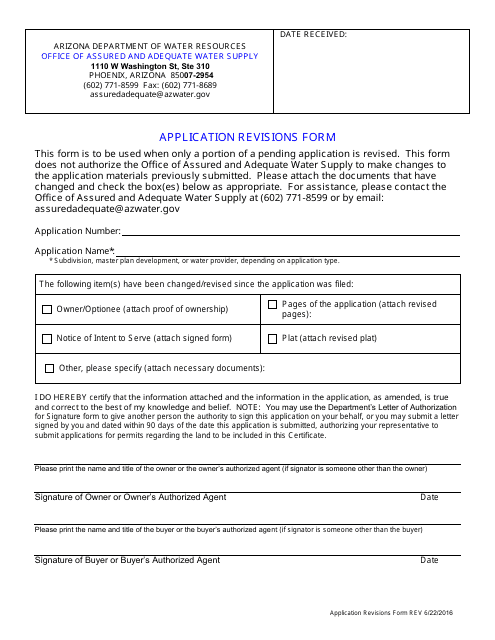 Application Revisions Form - Arizona Download Pdf