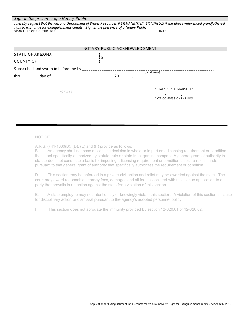 Application for Partial Extinguishment of a Grandfathered Groundwater Right for Extinguishment Credits - Arizona, Page 2