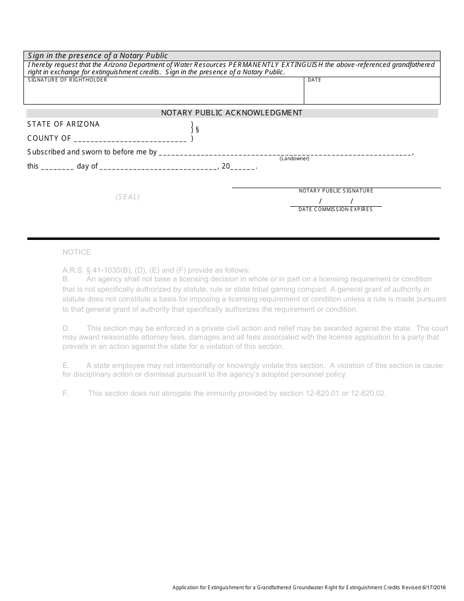 Application for Extinguishment of a Grandfathered Groundwater Right for Extinguishment Credits - Arizona, Page 2