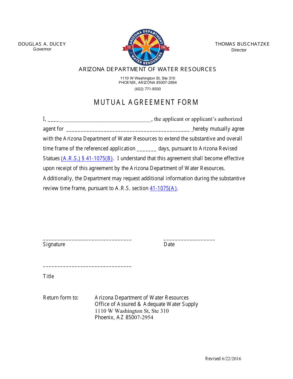 Mutual Agreement Form - Arizona, Page 1