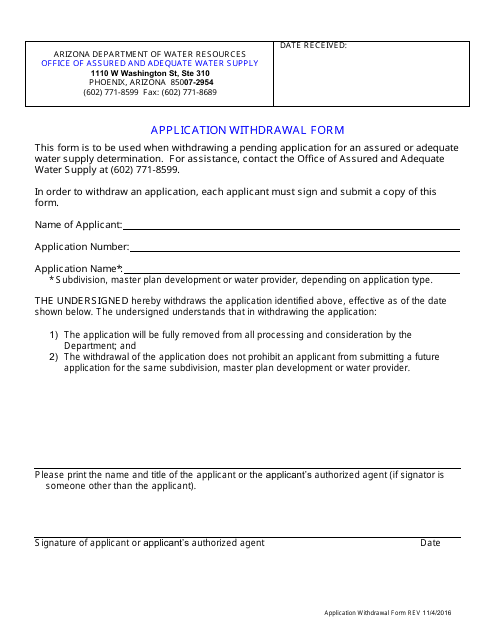 Application Withdrawal Form - Arizona Download Pdf