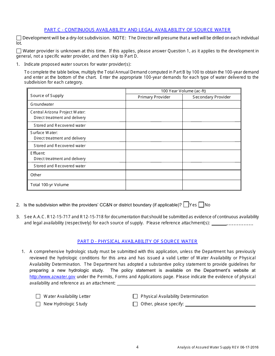 Application for an Analysis of Assured Water Supply - Arizona, Page 5