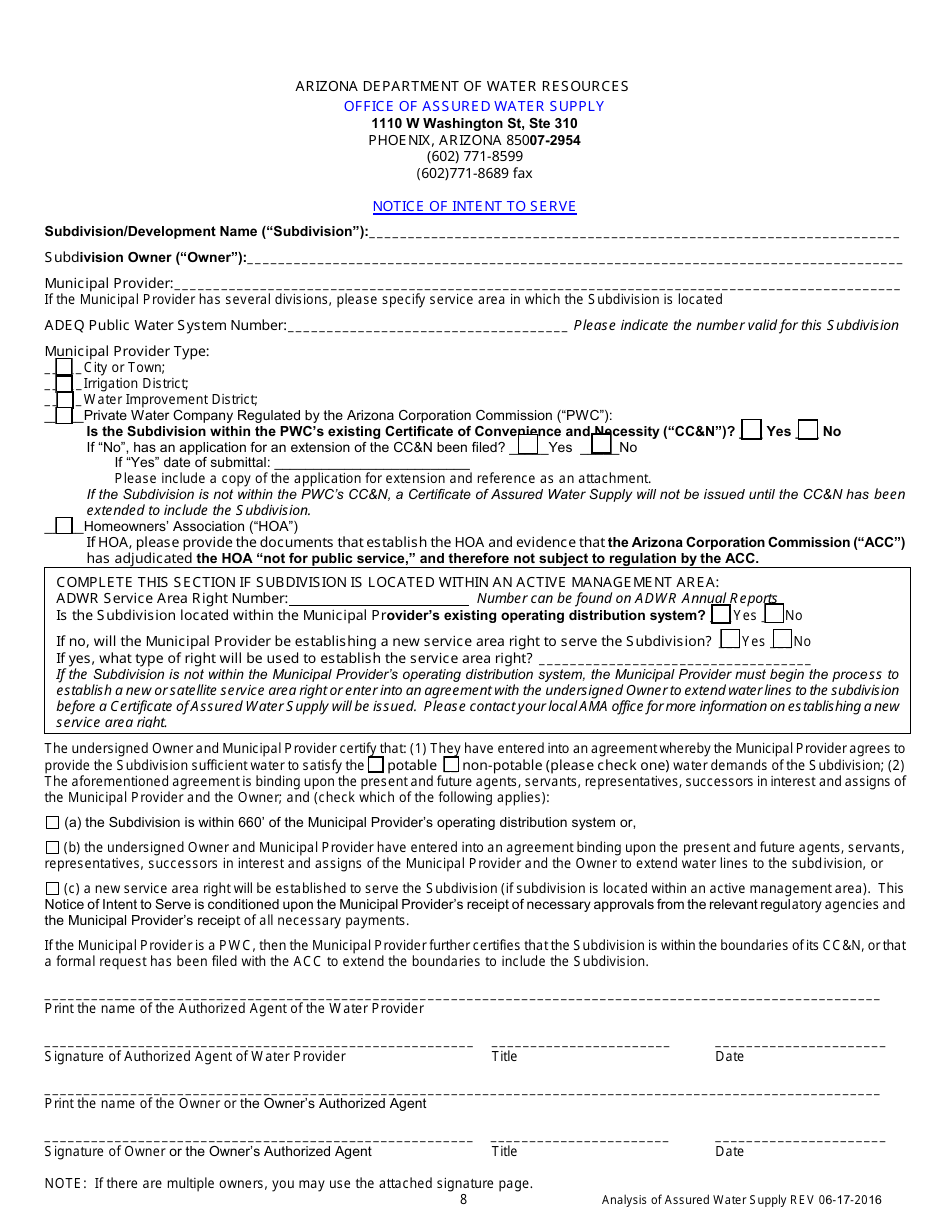 Application for an Analysis of Assured Water Supply - Arizona, Page 9